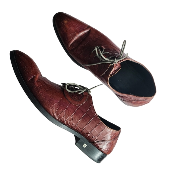 LOUIS VUITTON x VINTAGE croc embossed lace up oxford loafers brown size 42 - Picture 9 of 16